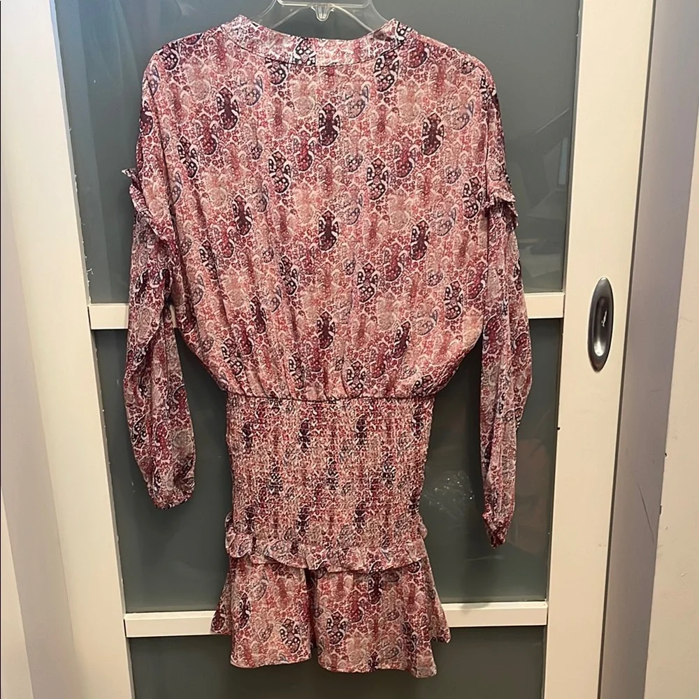 AQUA Pink Lined Patterned Ruffled Dress, Fairy Boho Peasant Dress, NWT